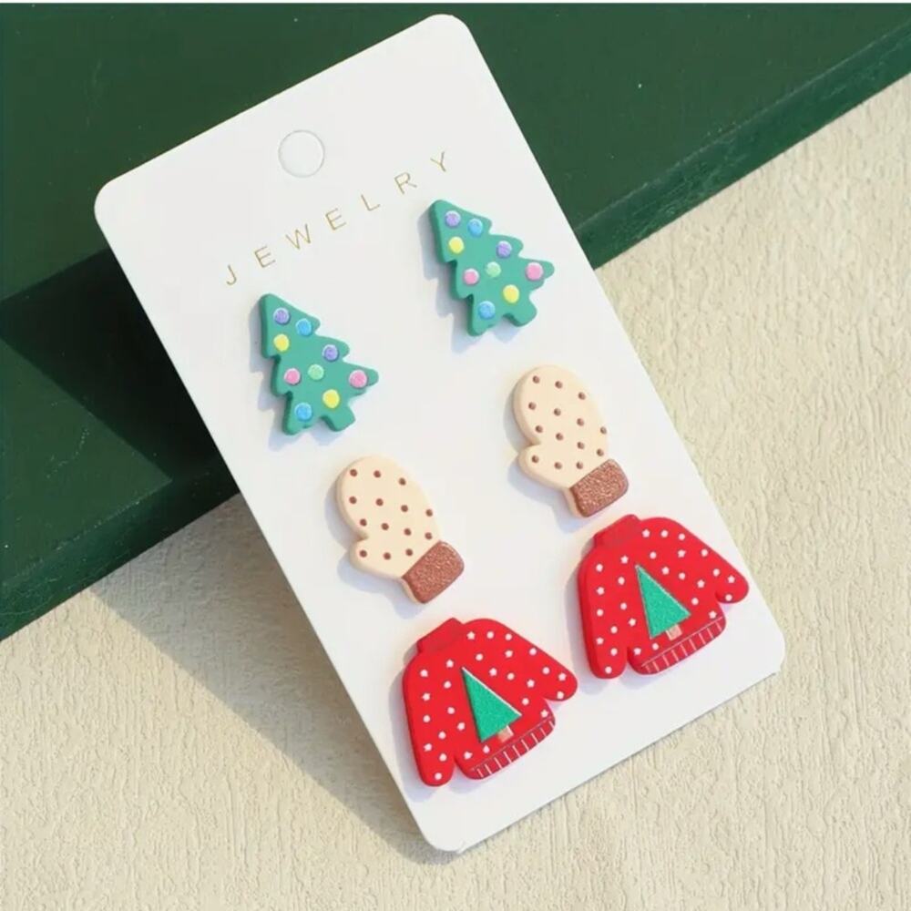 #56 Christmas Tree Mitten & Sweater Stud Earrings